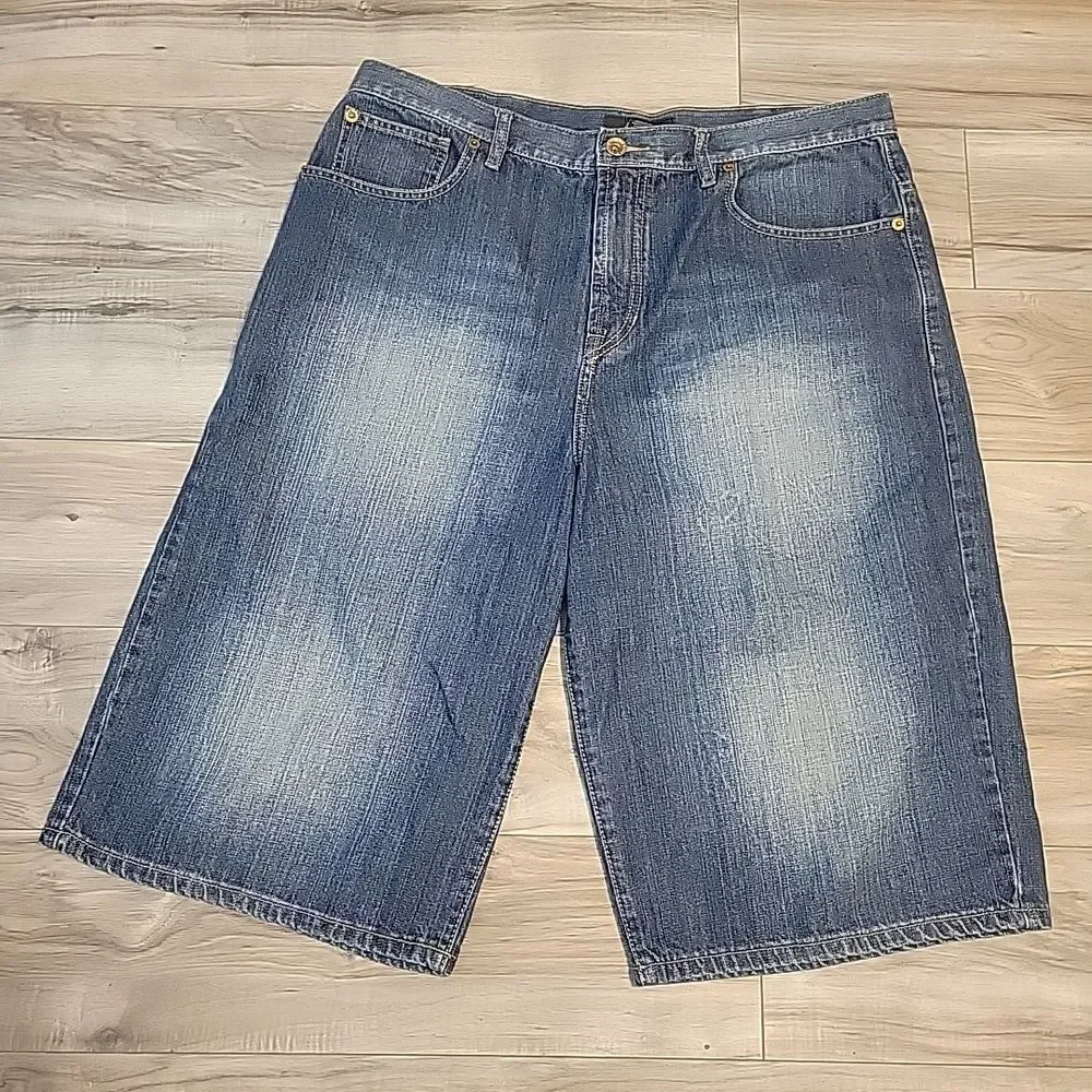 Sean John Jean Shorts Mens 38‎ Blue Denim Baggy Y2K Hip Hop Embroidered VGT